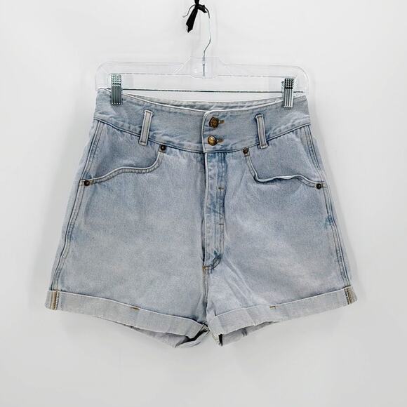 Vintage 80s 90s Bergamo Cuffed Jean Shorts super high waisted light wash size 27 - Picture 1 of 7